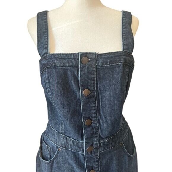 Universal Thread Womens Blue Denim Button-Front Pinafore Dress Size 12 - Picture 5 of 14